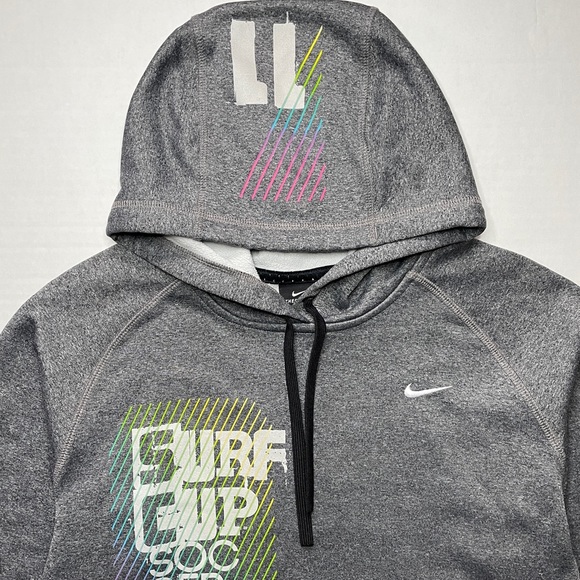 NIKE Womens Medium Hoodie Sweatshirt Surf Cup Soccer Gray Long Sleeve Therma Fit - Picture 3 of 9